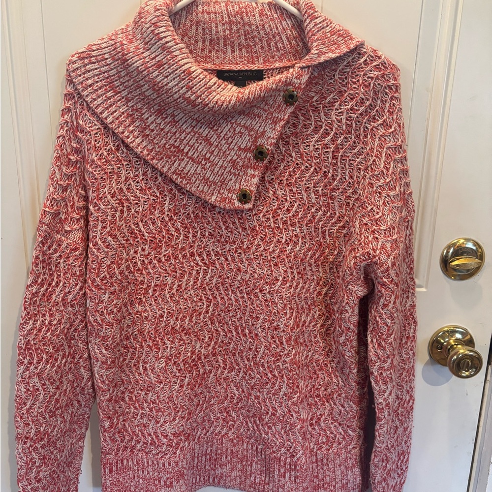 Banana Republic Red and White Cowl Neck Sweater